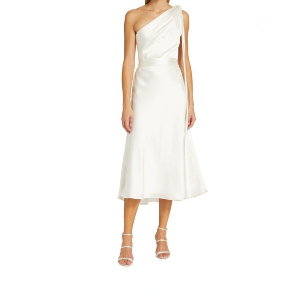 Amsale Bow Trim One Shoulder Dress White Party